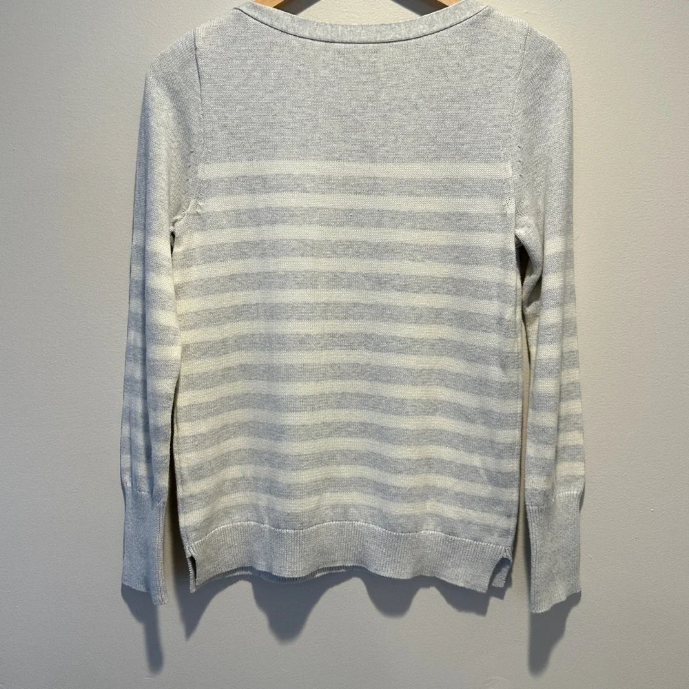 J.‎ Crew Striped Boatneck Sweater Womens M Gray White Cotton Preppy Lightweight